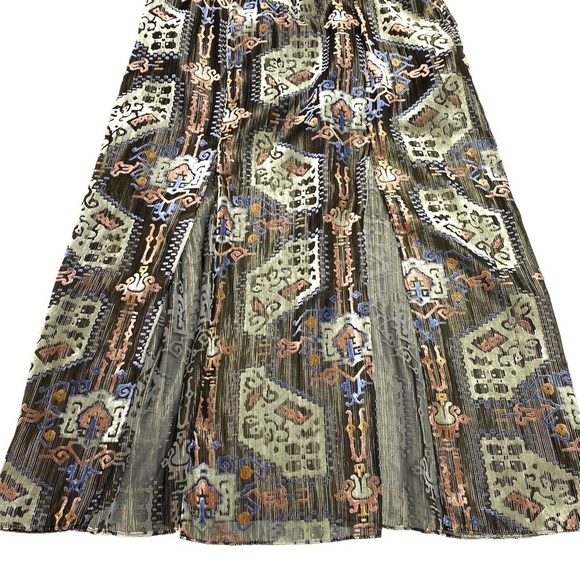 TOPSHOP Floral Velvet 70s Style Front Slits Midi Dress in Gold New with Tag - Picture 10 of 12